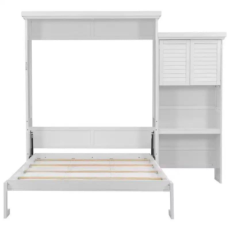 Lit escamotable Whisen Queen Size avec étagères de rangement multiples et décoration à persiennes