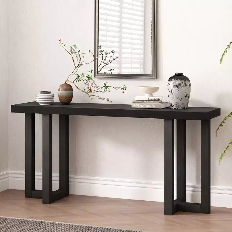 TUYOHW 63 Table console moderne avec plateau en patchwork géométrique, table d'entrée avec pieds en pin massif, table de foyer pour salon, couloir, entrée