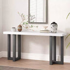 TUYOHW 63 Table console moderne avec plateau en patchwork géométrique, table d'entrée avec pieds en pin massif, table de foyer pour salon, couloir, entrée