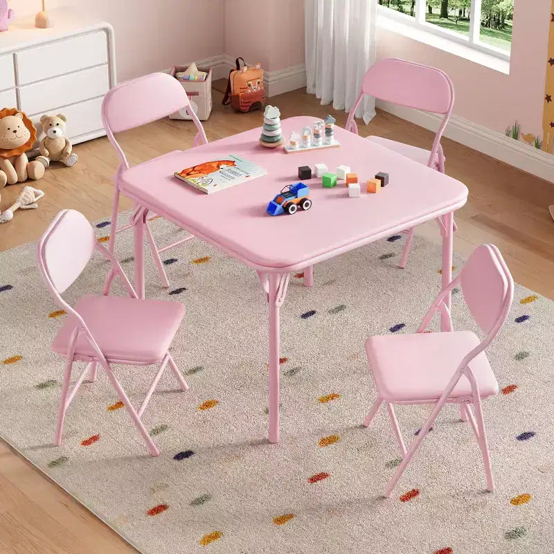 Ensemble table et 4 chaises pliantes roses pour enfants, idéal pour salle à manger/garderie/salle de classe