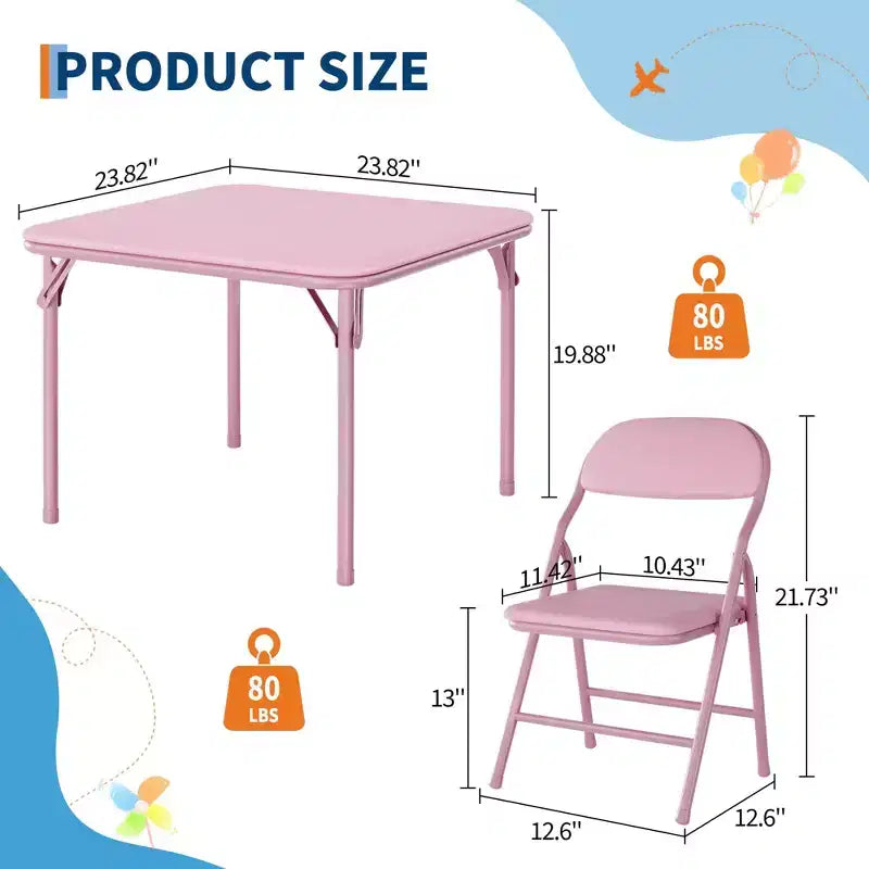 Ensemble table et 4 chaises pliantes roses pour enfants, idéal pour salle à manger/garderie/salle de classe
