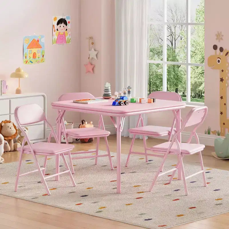 Ensemble table et 4 chaises pliantes roses pour enfants, idéal pour salle à manger/garderie/salle de classe