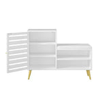 Banc à chaussures VECELO avec rangement et étagère réglable, banc d'entrée avec coussin rembourré amovible, porte à persiennes, noir/blanc