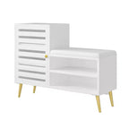 Banc à chaussures VECELO avec rangement et étagère réglable, banc d'entrée avec coussin rembourré amovible, porte à persiennes, noir/blanc