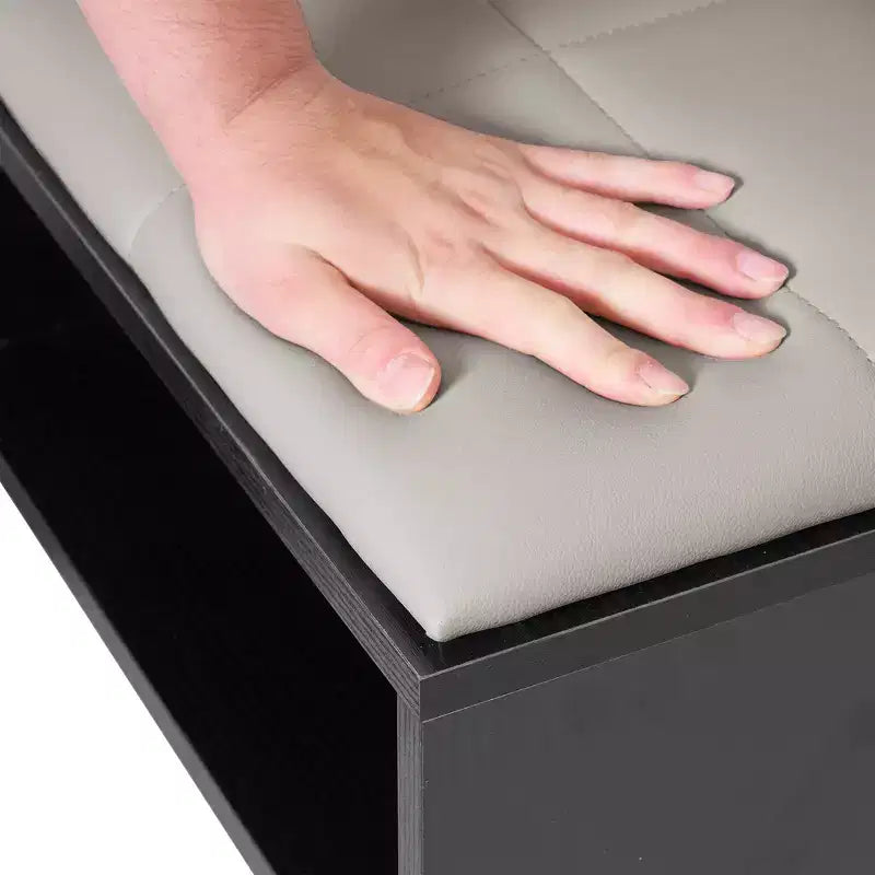 Banc à chaussures VECELO avec rangement et étagère réglable, banc d'entrée avec coussin rembourré amovible, porte à persiennes, noir/blanc