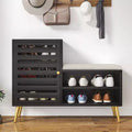 VECELO Shoe Bench with Storage and Adjustable Shelf, Entryway Bench with Removable Padded Cushion, Louvered Door, Black/White