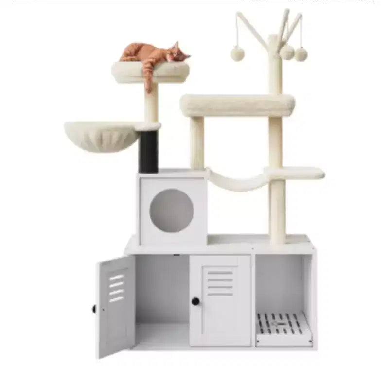Cat Litter Box Cabinet 81 with Cat Tree (PB Board + Plush)