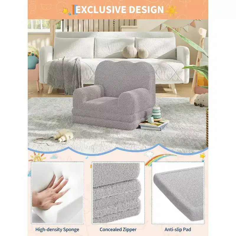 Canapé 2-en-1 pour enfants Canapé confortable Fauteuil long Canapé en mousse souple Cadeau pour garçons et filles