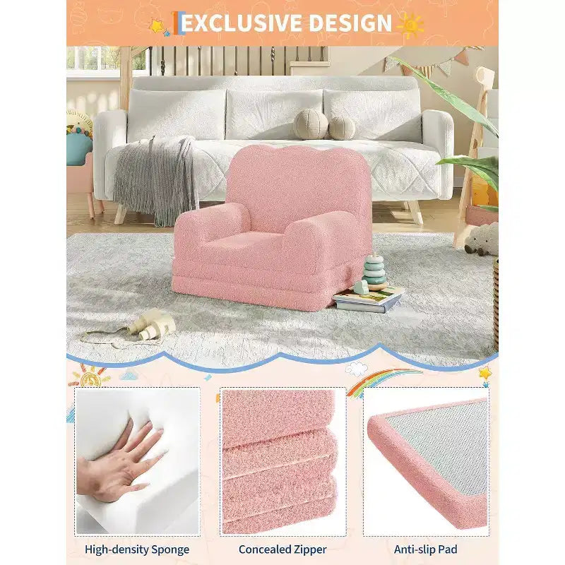 Canapé 2-en-1 pour enfants Canapé confortable Fauteuil long Canapé en mousse souple Cadeau pour garçons et filles