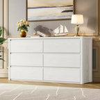 Commode à 6 tiroirs pour chambre à coucher, commode large en bois sans poignée, grande commode de rangement moderne pour salon, couloir, entrée