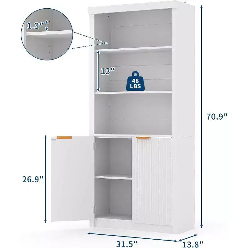Bibliothèque à 5 niveaux avec armoire de rangement et étagère réglable, étagères de style moderne du milieu du siècle pour le bureau à domicile, le salon