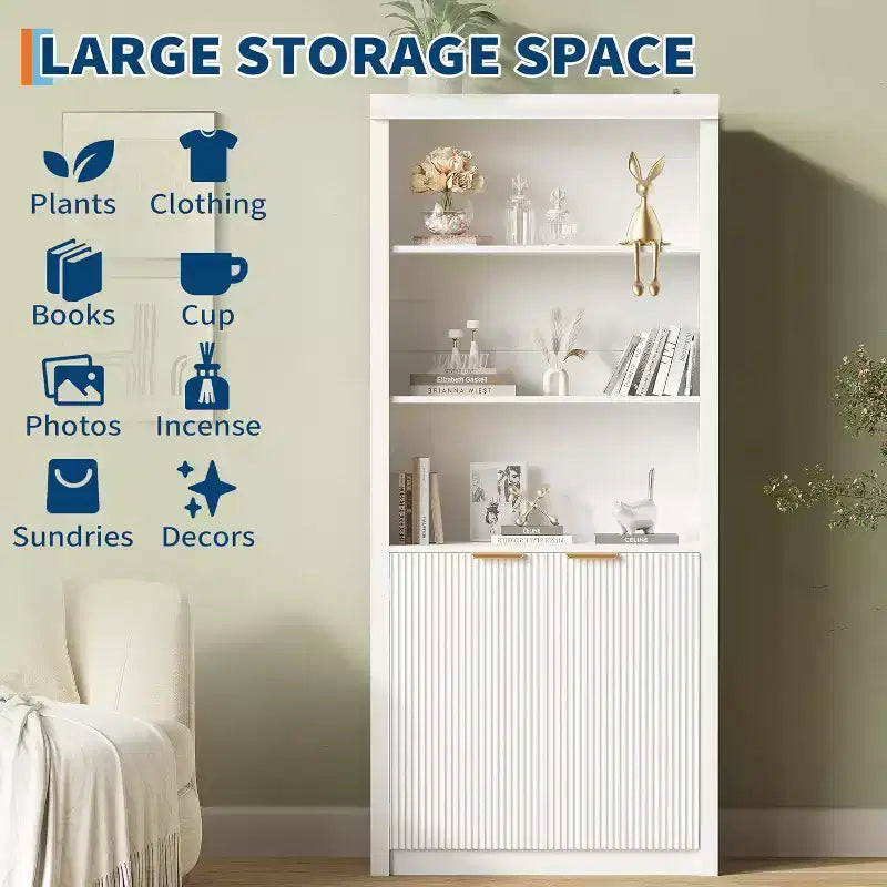 Bibliothèque à 5 niveaux avec armoire de rangement et étagère réglable, étagères de style moderne du milieu du siècle pour le bureau à domicile, le salon