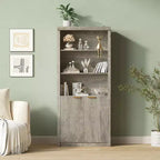 Bibliothèque à 5 niveaux avec armoire de rangement et étagère réglable, étagères de style moderne du milieu du siècle pour le bureau à domicile, le salon