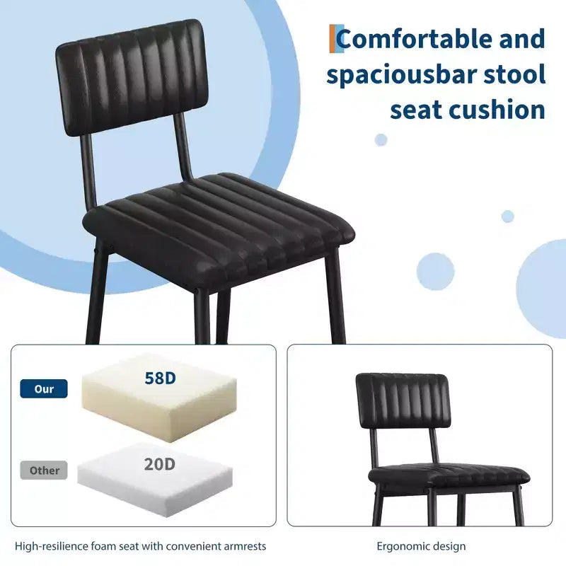 Lot de 2 tabourets de bar à hauteur de comptoir - Robustes 180 kg, coussin épais ergonomique en cuir PU avec dossier et repose-pieds, pour îlot de cuisine/bar à domicile