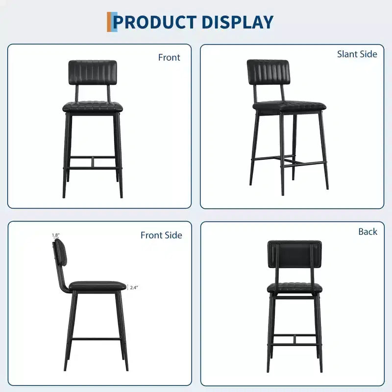 Lot de 2 tabourets de bar à hauteur de comptoir - Robustes 180 kg, coussin épais ergonomique en cuir PU avec dossier et repose-pieds, pour îlot de cuisine/bar à domicile