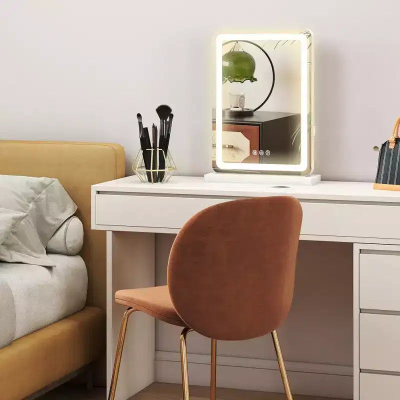 Miroir de maquillage LED TUYOHW avec lumières, 3 modes de couleur et luminosité réglables, miroir de courtoisie tactile avec port USB