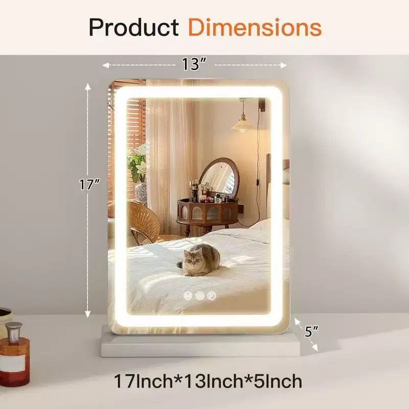 Miroir de maquillage LED TUYOHW avec lumières, 3 modes de couleur et luminosité réglables, miroir de courtoisie tactile avec port USB