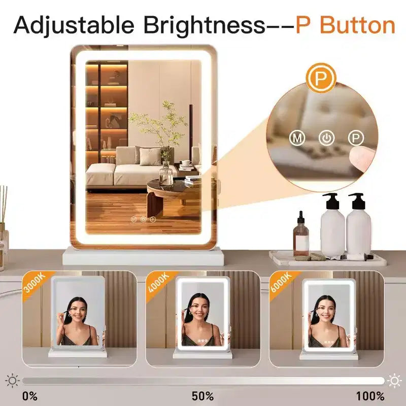 Miroir de maquillage LED TUYOHW avec lumières, 3 modes de couleur et luminosité réglables, miroir de courtoisie tactile avec port USB