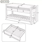 Banc de rangement pour chaussures en bois massif TUYOHW avec 2 tiroirs et coussin, Organisateur d'entrée multifonctionnel avec base à grille, Bleu marine antique