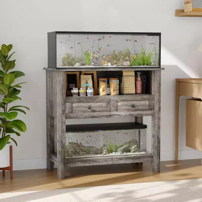 Meuble de support pour aquarium double couche Acekool 37, supporte jusqu'à 295 kg avec multiprise et tiroirs pour salon