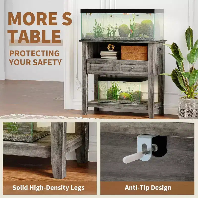 Meuble de support pour aquarium double couche Acekool 37, supporte jusqu'à 295 kg avec multiprise et tiroirs pour salon