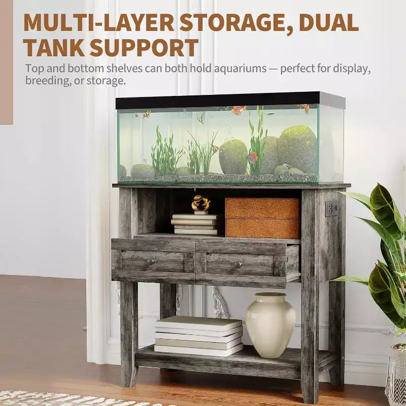 Meuble de support pour aquarium double couche Acekool 37, supporte jusqu'à 295 kg avec multiprise et tiroirs pour salon