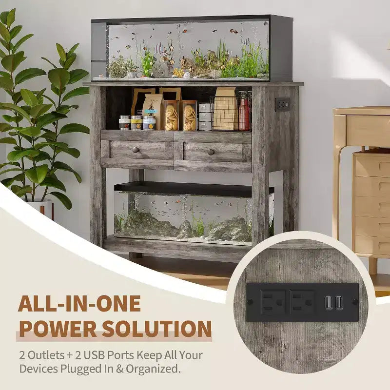 Meuble de support pour aquarium double couche Acekool 37, supporte jusqu'à 295 kg avec multiprise et tiroirs pour salon