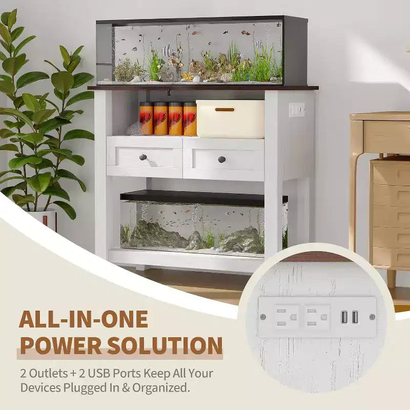 Meuble de support pour aquarium double couche Acekool 37, supporte jusqu'à 295 kg avec multiprise et tiroirs pour salon