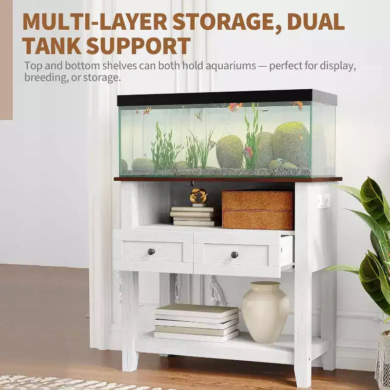 Meuble de support pour aquarium double couche Acekool 37, supporte jusqu'à 295 kg avec multiprise et tiroirs pour salon