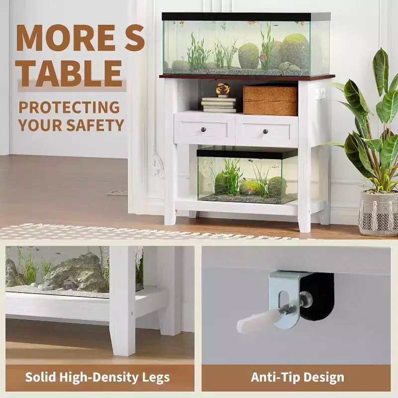 Meuble de support pour aquarium double couche Acekool 37, supporte jusqu'à 295 kg avec multiprise et tiroirs pour salon