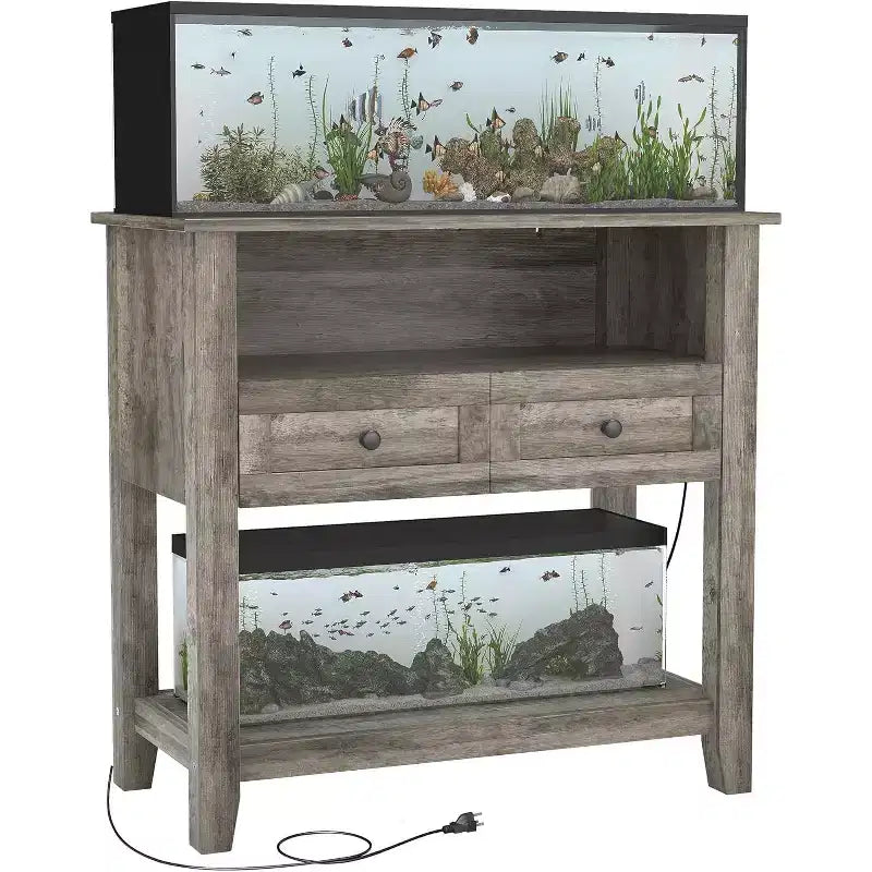 Meuble de support pour aquarium double couche Acekool 37, supporte jusqu'à 295 kg avec multiprise et tiroirs pour salon