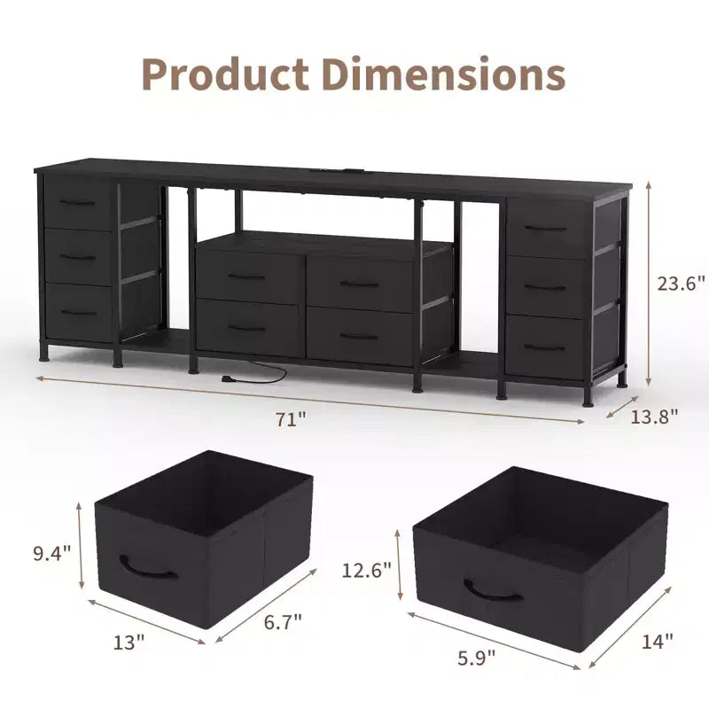 Commode à 10 tiroirs, Meuble TV avec tiroirs en tissu pour TV 75 70 65 pouces, Console TV, Meuble TV avec étagères de rangement ouvertes pour chambre à coucher