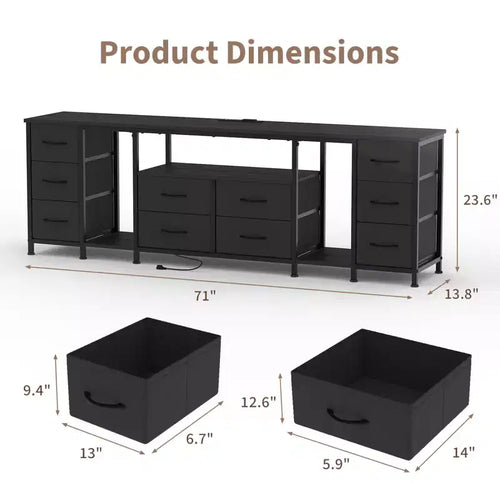 10 Drawer Dresser, TV Stand with Fabric Drawers for 75 70 65 Inch TV, TV Console Table, Entertainment Center with Open Storage Shelves for Bedroom