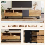 Meuble TV TUYOHW pour téléviseurs jusqu'à 80 pouces, console multimédia TV moderne avec porte abattante, compartiments de rangement et 2 tiroirs