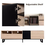 Meuble TV TUYOHW pour téléviseurs jusqu'à 80 pouces, console multimédia TV moderne avec porte abattante, compartiments de rangement et 2 tiroirs