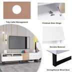 Meuble TV TUYOHW pour téléviseurs jusqu'à 80 pouces, console multimédia TV moderne avec porte abattante, compartiments de rangement et 2 tiroirs
