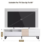 Meuble TV TUYOHW pour téléviseurs jusqu'à 80 pouces, console multimédia TV moderne avec porte abattante, compartiments de rangement et 2 tiroirs