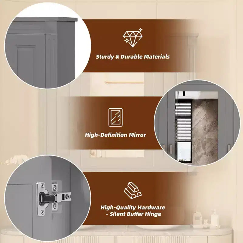Armoire murale de salle de bain de 35 pouces, armoire à pharmacie murale avec miroir et étagères réglables, meuble de rangement de salle de bain au-dessus des toilettes