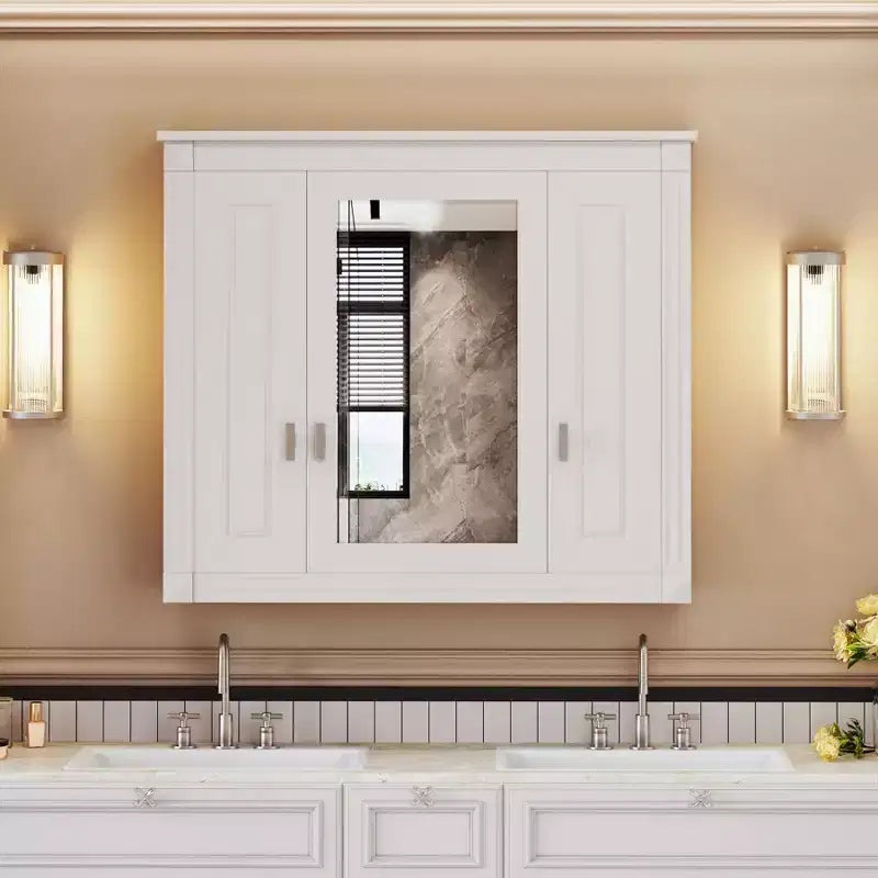 Armoire murale de salle de bain de 35 pouces, armoire à pharmacie murale avec miroir et étagères réglables, meuble de rangement de salle de bain au-dessus des toilettes