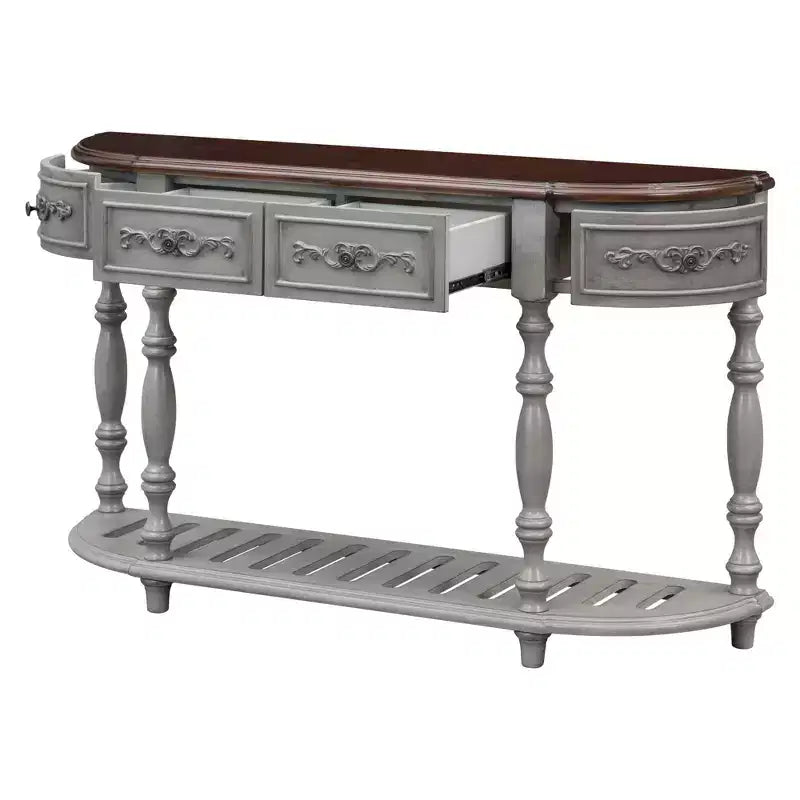 TUYOHW 52 Table console incurvée classique avec 4 tiroirs et étagère inférieure, table d'entrée en bois massif avec grand espace de rangement pour couloir, salon