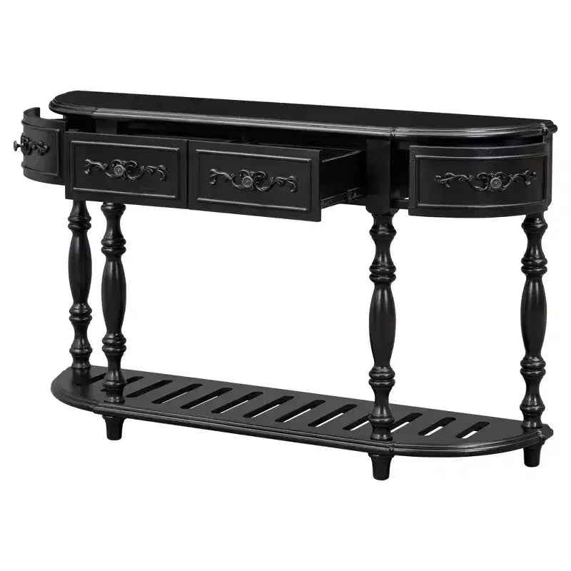 TUYOHW 52 Table console incurvée classique avec 4 tiroirs et étagère inférieure, table d'entrée en bois massif avec grand espace de rangement pour couloir, salon