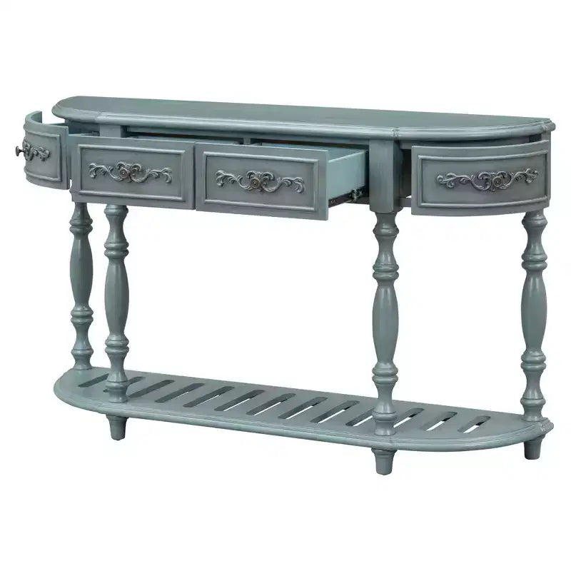 TUYOHW 52 Table console incurvée classique avec 4 tiroirs et étagère inférieure, table d'entrée en bois massif avec grand espace de rangement pour couloir, salon