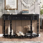 TUYOHW 52 Table console incurvée classique avec 4 tiroirs et étagère inférieure, table d'entrée en bois massif avec grand espace de rangement pour couloir, salon