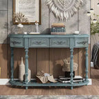 TUYOHW 52 Classic Curved Console Table with 4 Drawers and Lower Shelf,Solid Wood Entryway Table with Ample Storage for Hallway,Living Room