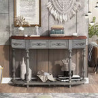 TUYOHW 52 Table console incurvée classique avec 4 tiroirs et étagère inférieure, table d'entrée en bois massif avec grand espace de rangement pour couloir, salon