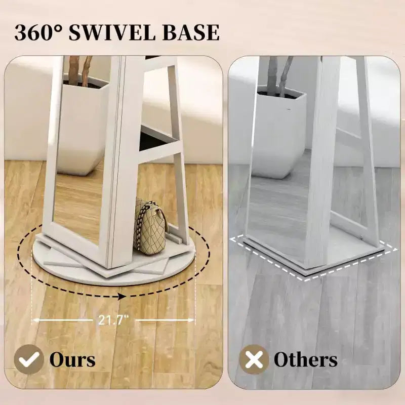 TUYOHW Miroir psyché rotatif à 360° avec base stable, miroir sur pied avec rangement à bijoux pour entrée, salon, chambre à coucher