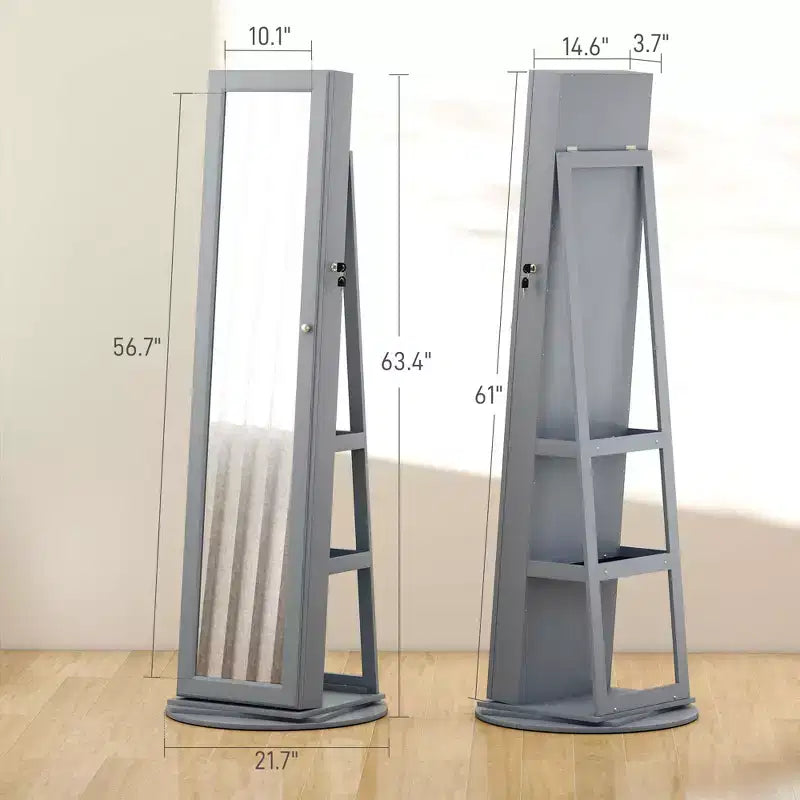 TUYOHW Miroir psyché rotatif à 360° avec base stable, miroir sur pied avec rangement à bijoux pour entrée, salon, chambre à coucher