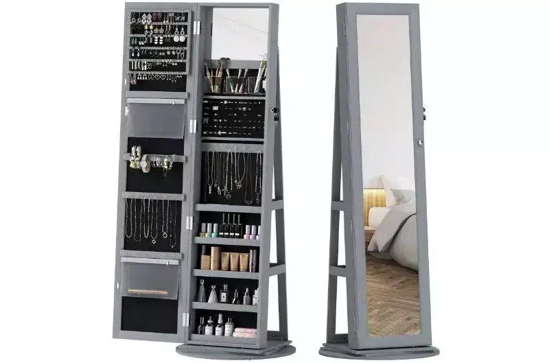 TUYOHW Miroir psyché rotatif à 360° avec base stable, miroir sur pied avec rangement à bijoux pour entrée, salon, chambre à coucher