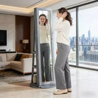 TUYOHW Miroir psyché rotatif à 360° avec base stable, miroir sur pied avec rangement à bijoux pour entrée, salon, chambre à coucher