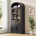 72 Modern Arched Storage Cabinet  6-Tier Bookcase with 2 Glass & 2 Wooden Doors for Living Room/Kitchen/Office